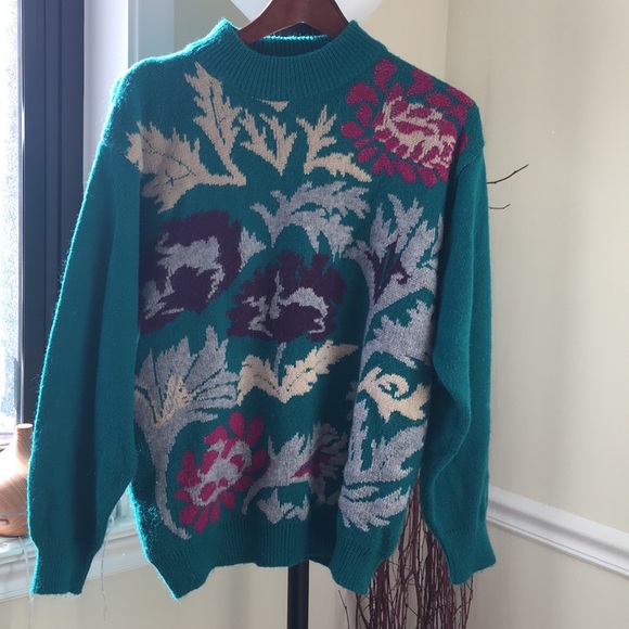 Italian style floral Flower green pink sweater - Picture 7 of 7